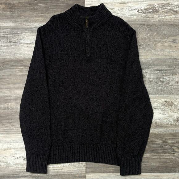 Eddie Bauer Charcoal Gray Mens L Quarter Zip Mock Neck Minimalist Cotton Sweater - Picture 1 of 11